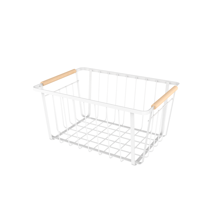 White Wire Basket (Wood Handles)