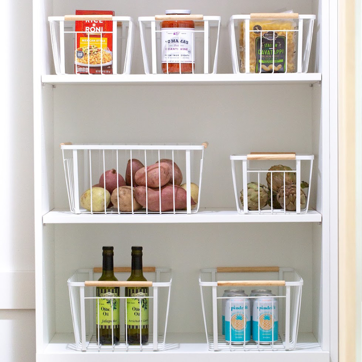 White Wire Basket (Wood Handles)