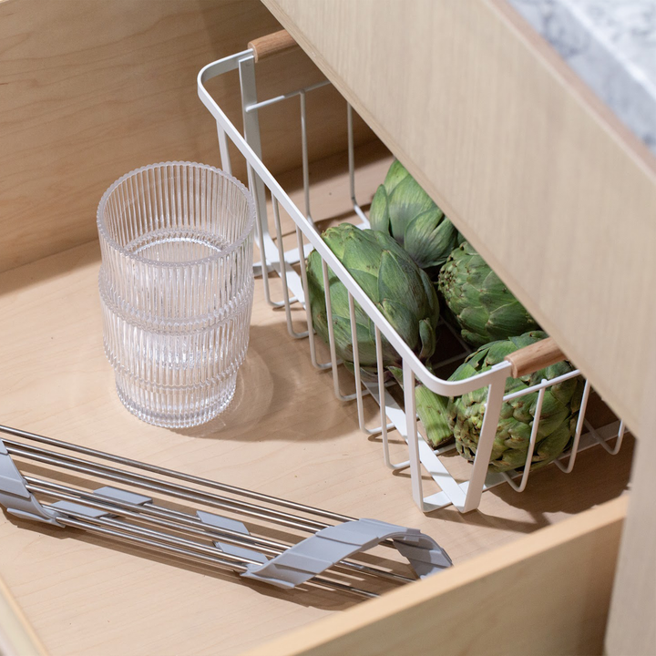 White Wire Basket (Wood Handles)