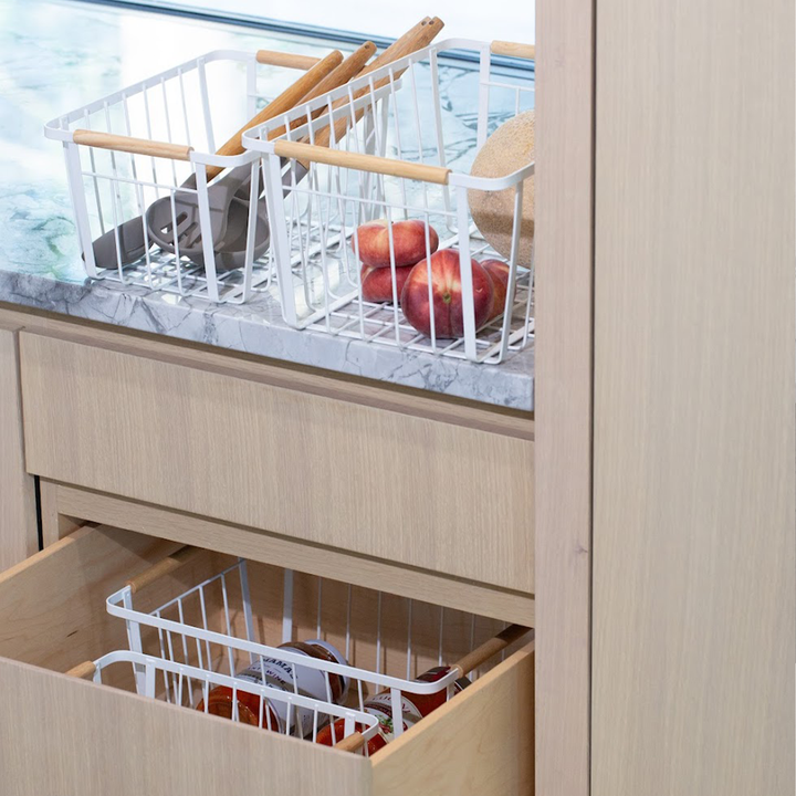 White Wire Basket (Wood Handles)