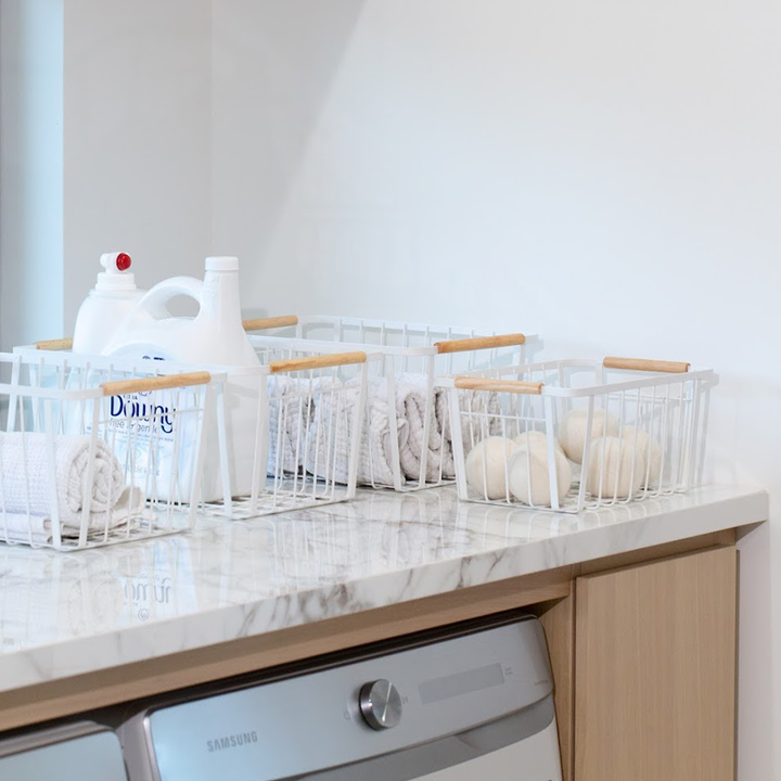 White Wire Basket (Wood Handles)