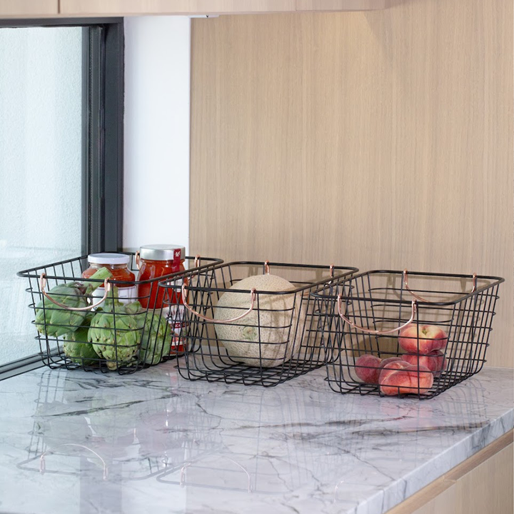 Black Wire Basket (Copper Handles)