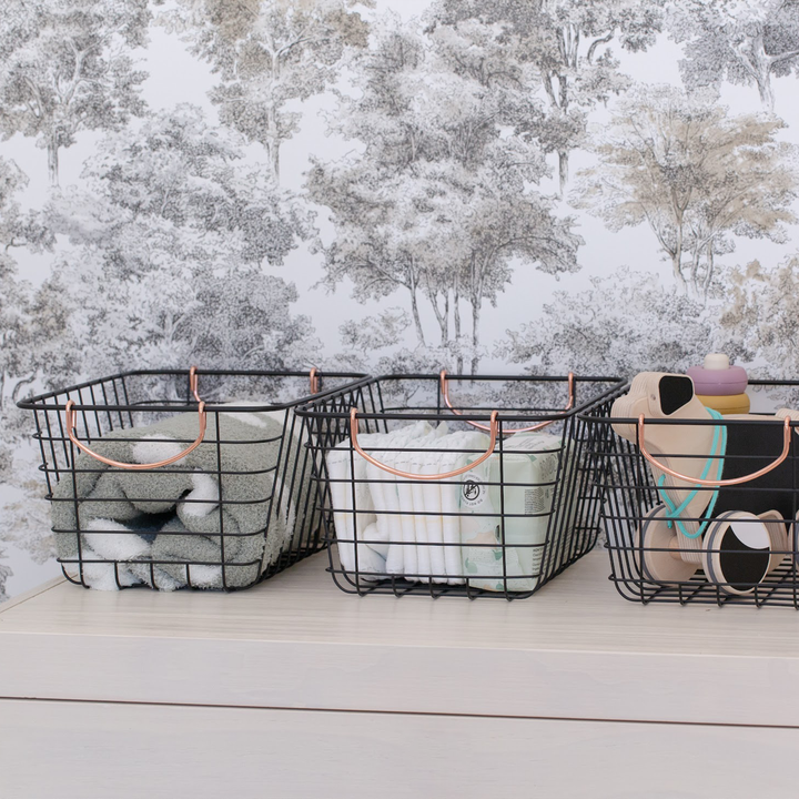 Black Wire Basket (Copper Handles)