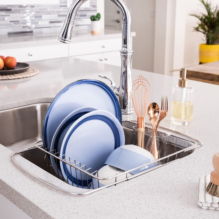 Adjustable Over-The-Sink Dish Drainer (with Cutlery Holder)
