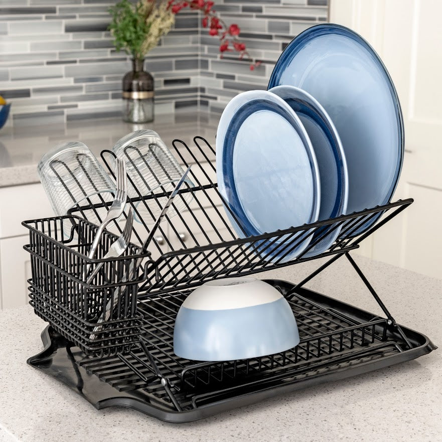 Dish Drying Rack Collapsible 2 Tier Dish Rack and Drainboard Set