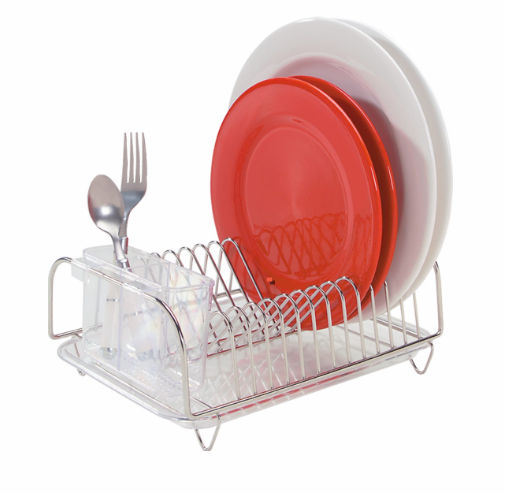 Red Dish Drying Rack Drainboard Set, 2 Tier Stainless Steel Dish