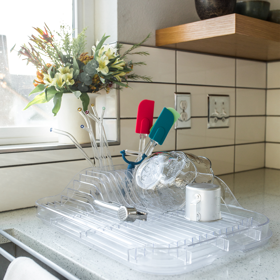 Kitchen Details 3 Piece Dish Rack | Drain Tray | Cutlery Holder |  Countertop | Organizer | Holds 13 Dishes | Chrome